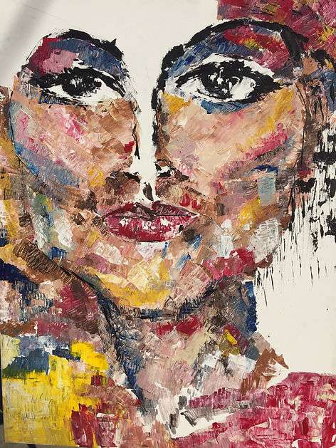 Palette-knife portrait painting of two faces